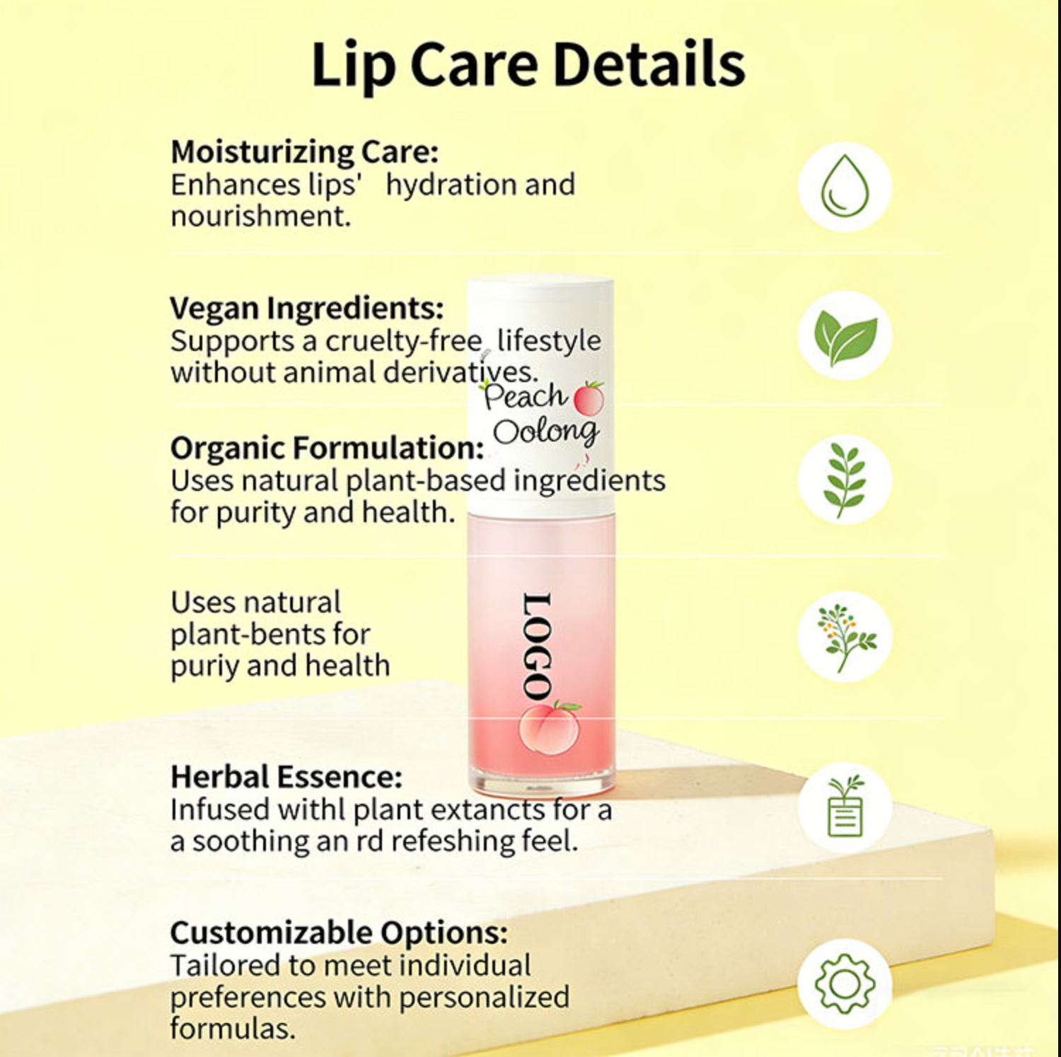 Vegan Private Label Lip Care Serum – Moisturizing Color-Changing Lip Oil & Gloss Plumper